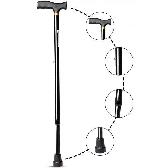 Z 36 Entros Premium Height Adjustable Aluminum L-Shaped Walking Stick (Black)
