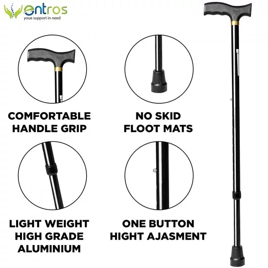 Z 36 Entros Premium Height Adjustable Aluminum L-Shaped Walking Stick (Black) - Image 3